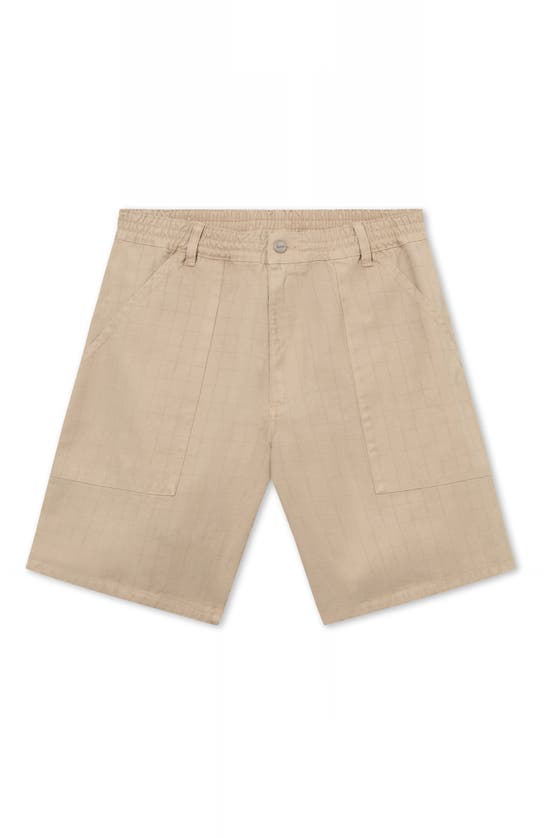 Shop Forét Sienna Check Textured Organic Cotton Ripstop Shorts In Khaki