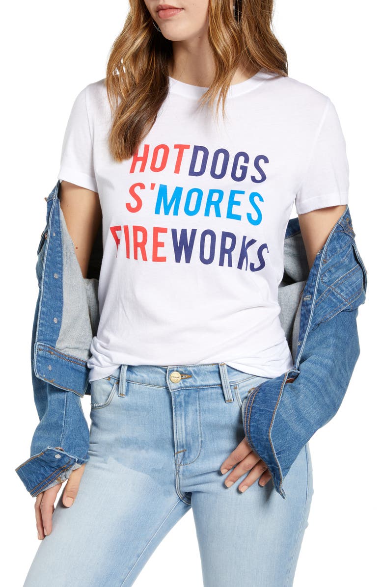 Hot Dogs S'mores Fireworks Graphic Cotton Blend Tee, Main, color, WHITE MULTI 4TH OF JULY