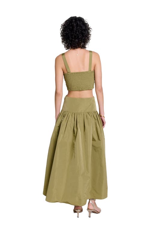 Shop Maje Cutaway Taffeta Dress In Khaki