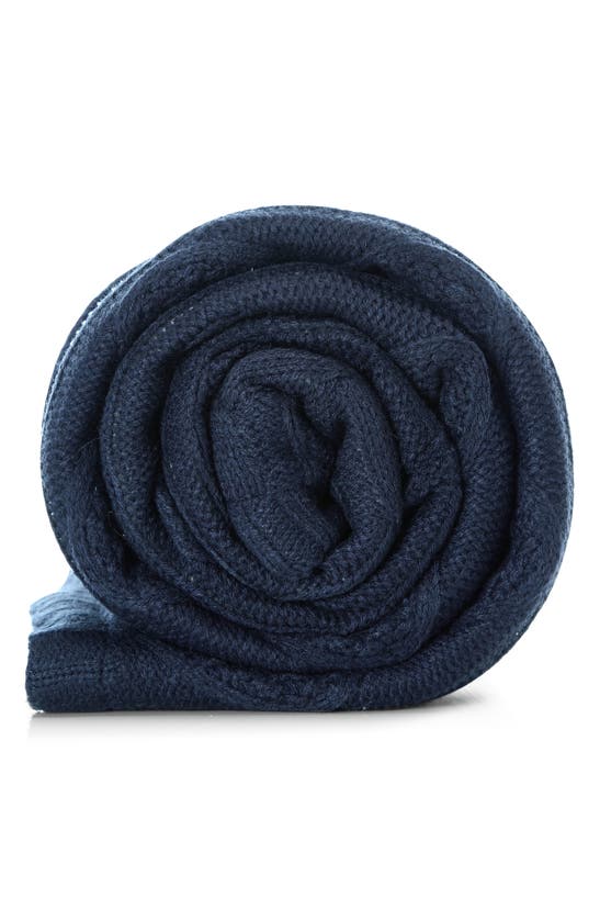 Inspired Home Cable Knit Faux Shearling Reversible Throw Blanket In Navy