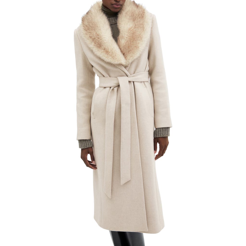 Mango Wool Blend Coat With Removable Faux Fur Collar In Light/pastel Grey