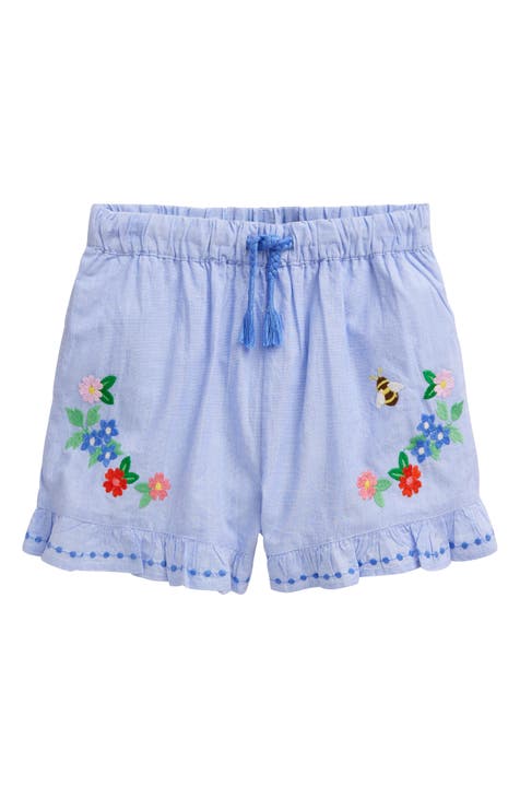 Kids' Floral Embroidered Cotton Ruffle Hem Shorts (Toddler, Little Kid & Big Kid)