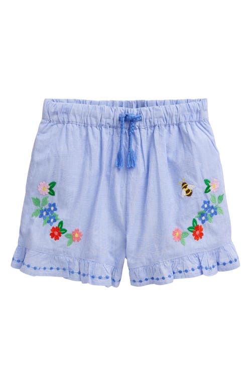 Mini Boden Kids' Floral Embroidered Cotton Ruffle Hem Shorts in End On End Embroidery at Nordstrom, Size 8Y