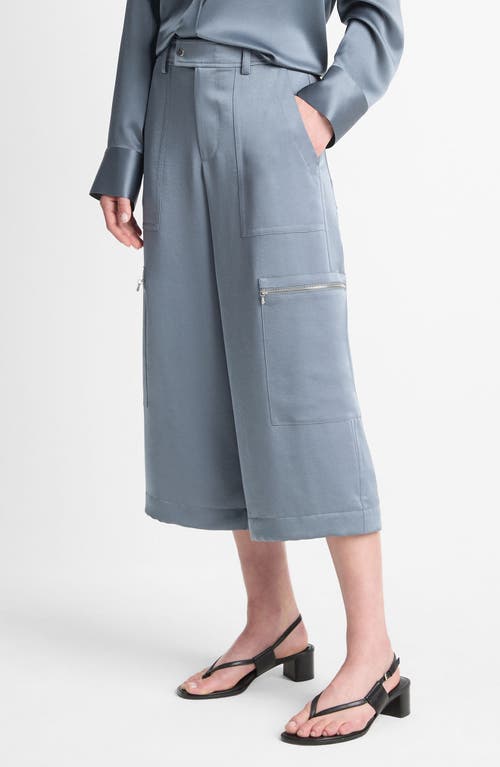 Shop Vince Satin Parachute Crop Wide Leg Pants In Lake Stone