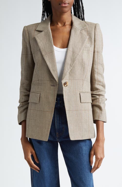 Shop Veronica Beard Battista Glen Plaid Linen & Cotton Blend Dickey Jacket In Ecru/ochre