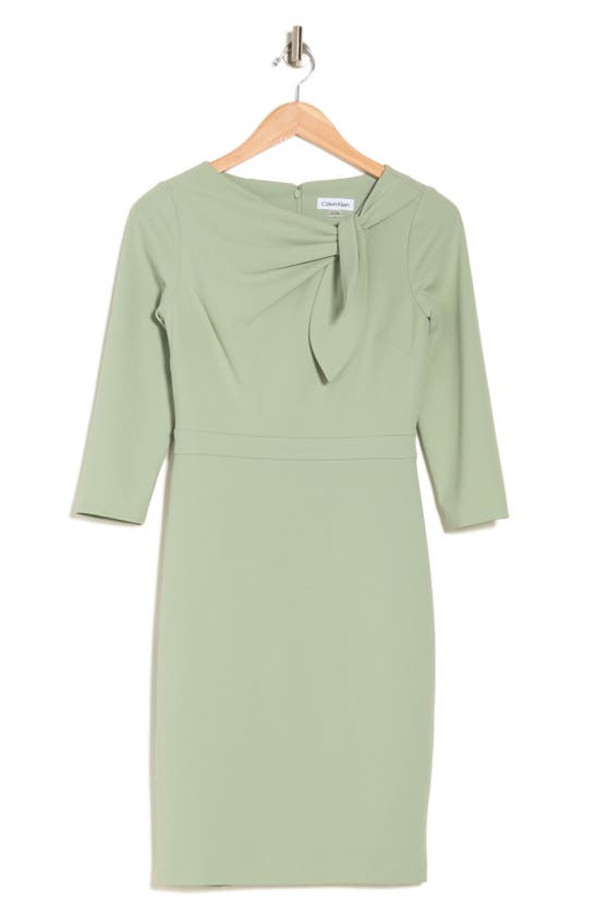 Calvin Klein Tie Neck 3/4 Sleeve Sheath Dress In Jadette