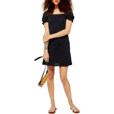 Petite Topshop Square Neck Jacquard Minidress, P US (fits like 14P) - Black
