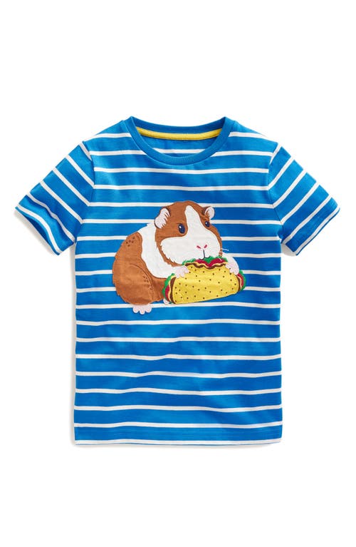 Mini Boden Kids' Appliqué Cotton T-shirt In Greek Blue/ivory Guinea Pig