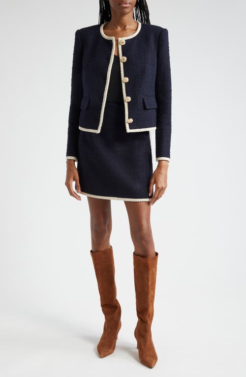 Shop Veronica Beard Mabel Cotton Blend Tweed Jacket In Navy