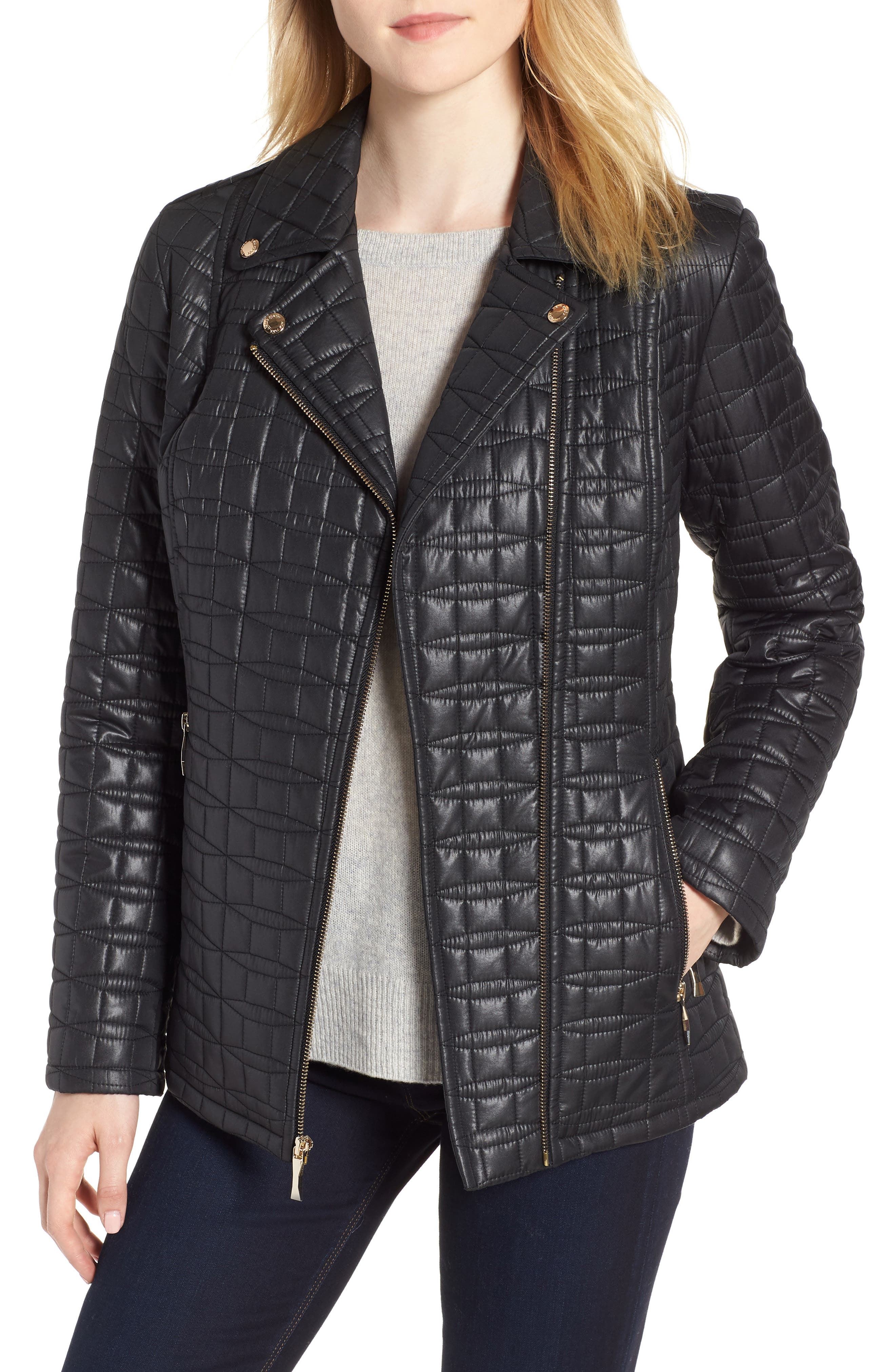 kate spade new york bow quilted moto jacket Nordstrom