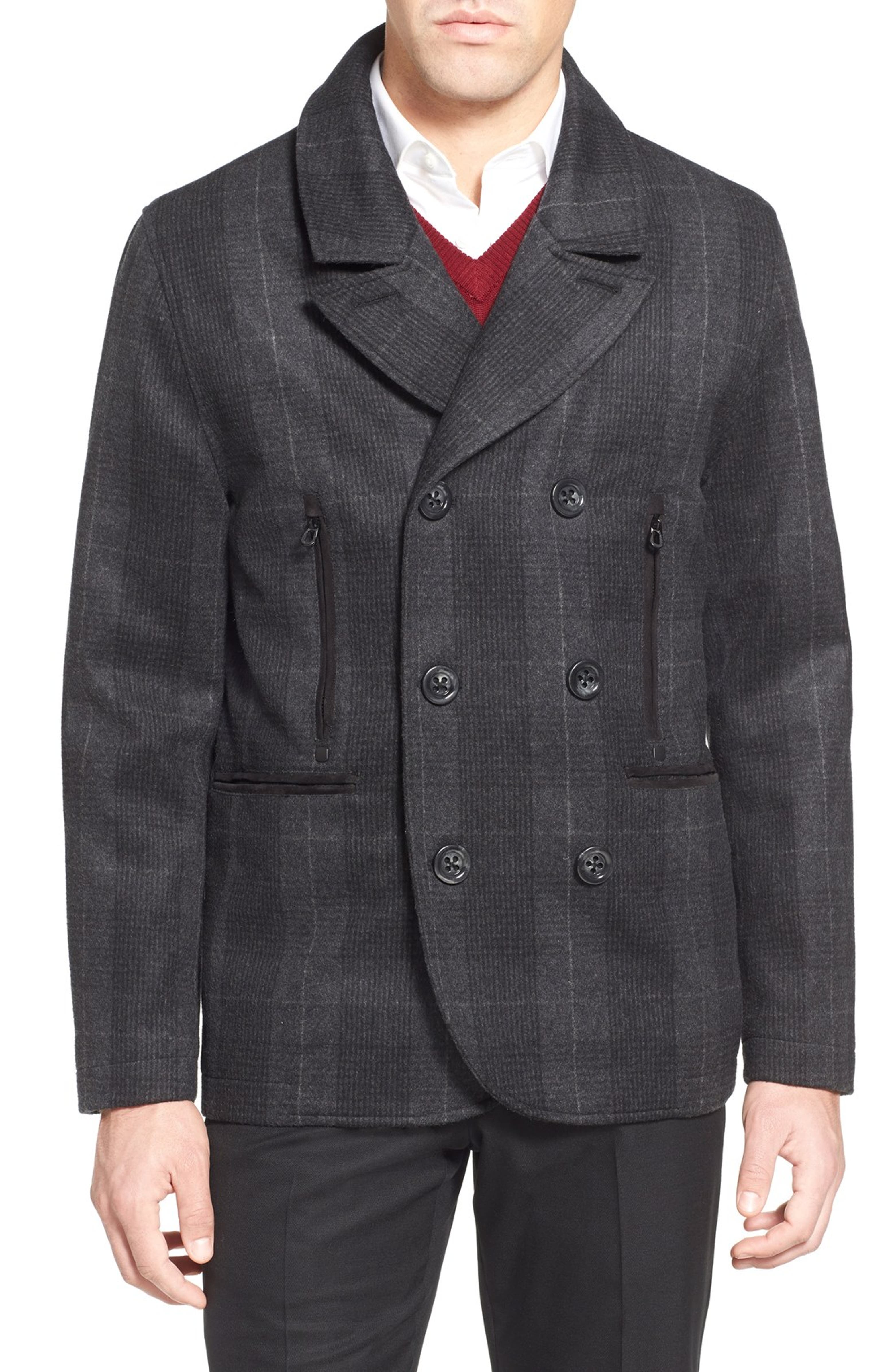 Robert Graham 'O'Connor' Plaid Double Breasted Flannel Peacoat | Nordstrom