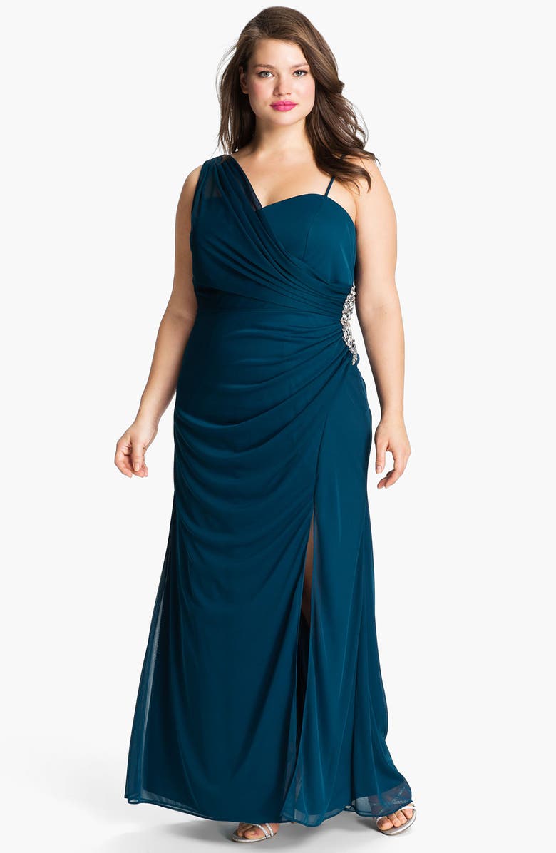 Xscape Jeweled Draped Mesh Gown (Plus) | Nordstrom