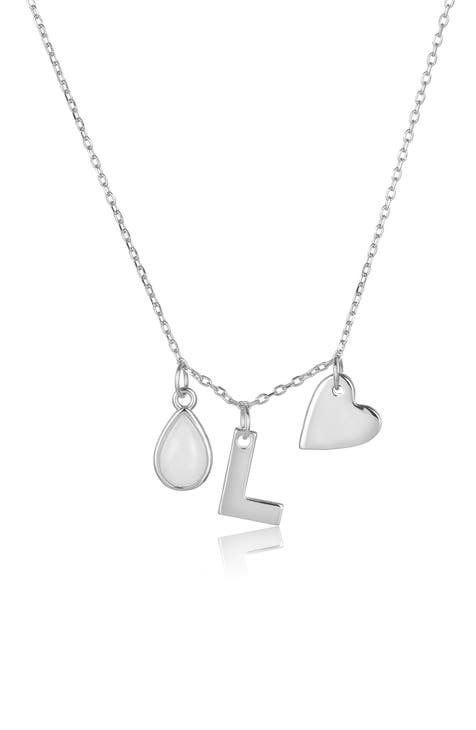 Sterling Silver Three Charm Initial Necklace - Multiple Letters Available