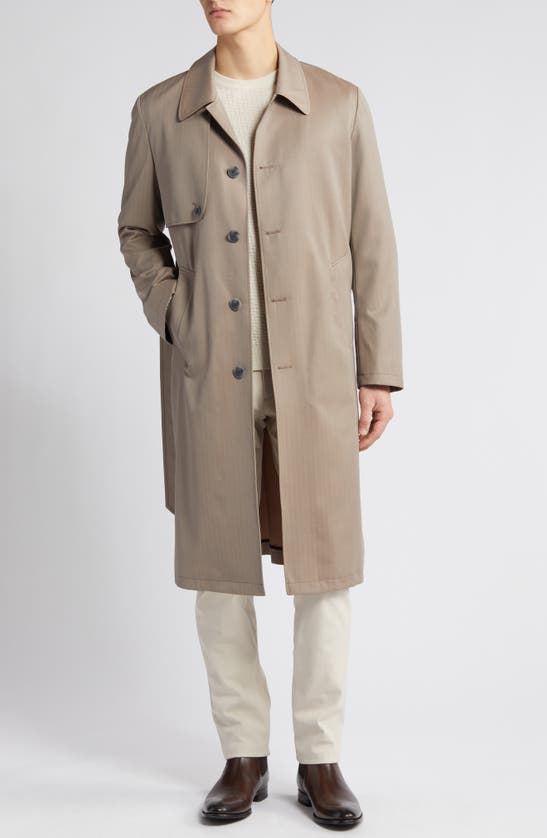 Shop Cardinal Of Canada Water Repellent Wool Coat In Khaki Herringbone