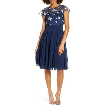 Chi Chi London Novah Embroidered Bodice Party Dress, Blue