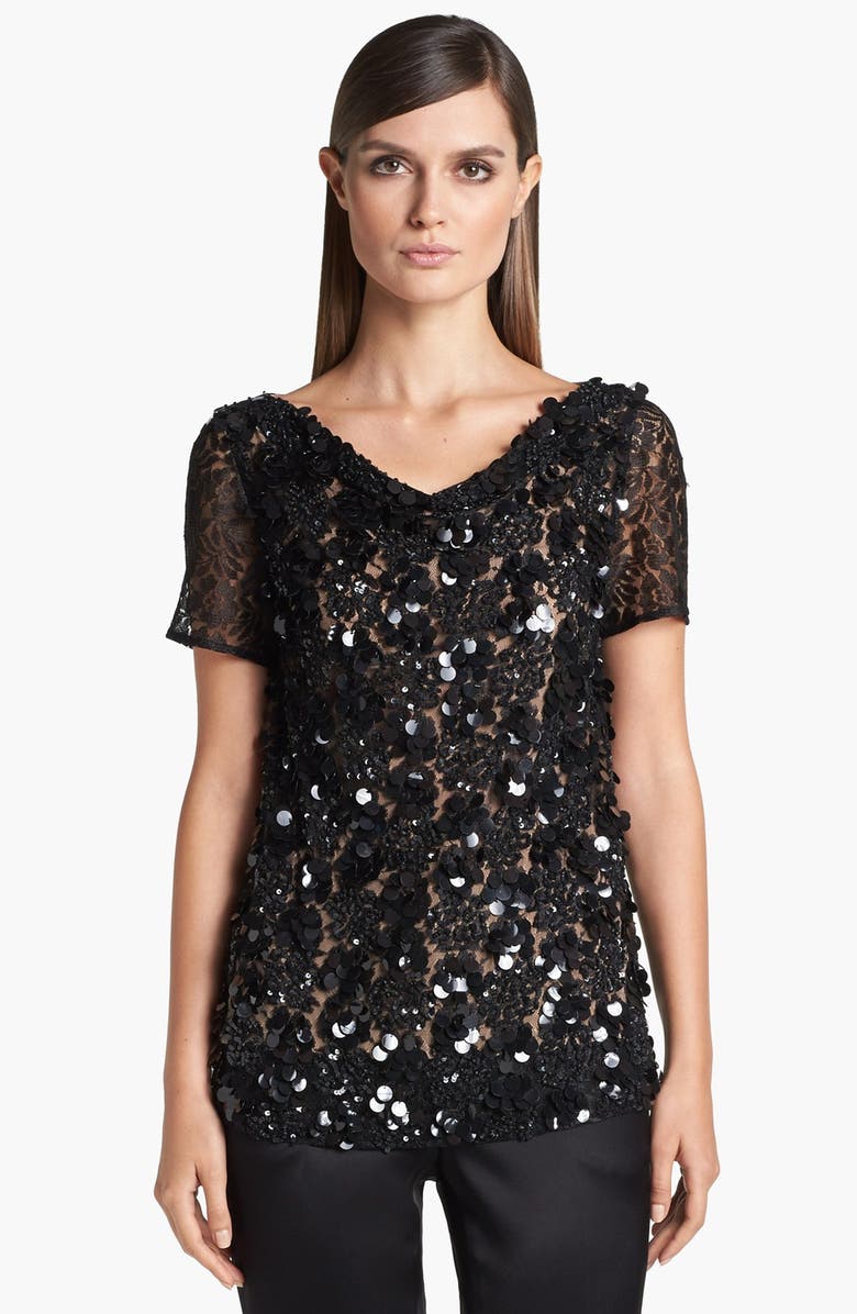 St. John Collection Cowl Neck Beaded Lace Top | Nordstrom
