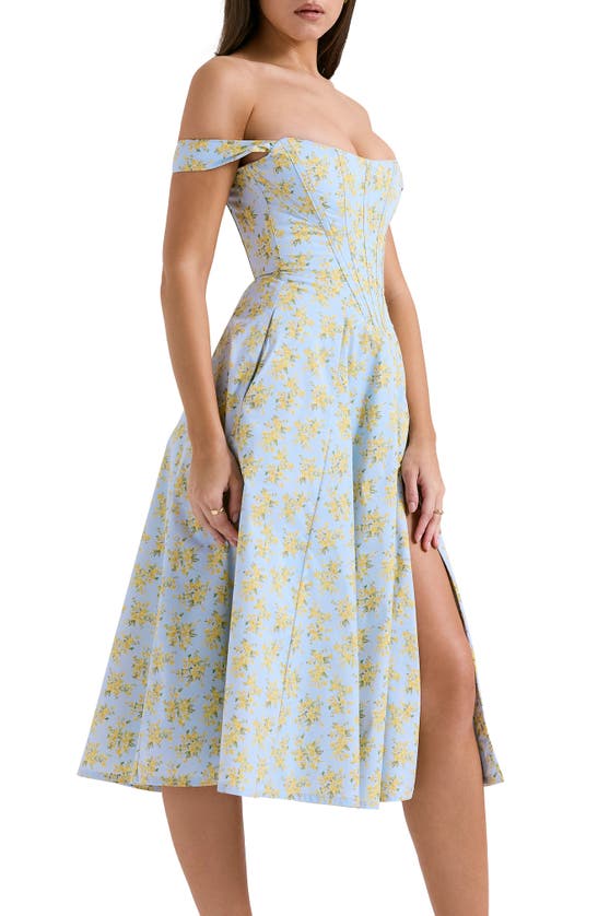 Shop House Of Cb Saira Floral Lace-up Corset Cocktail Dress In Print Light Blue