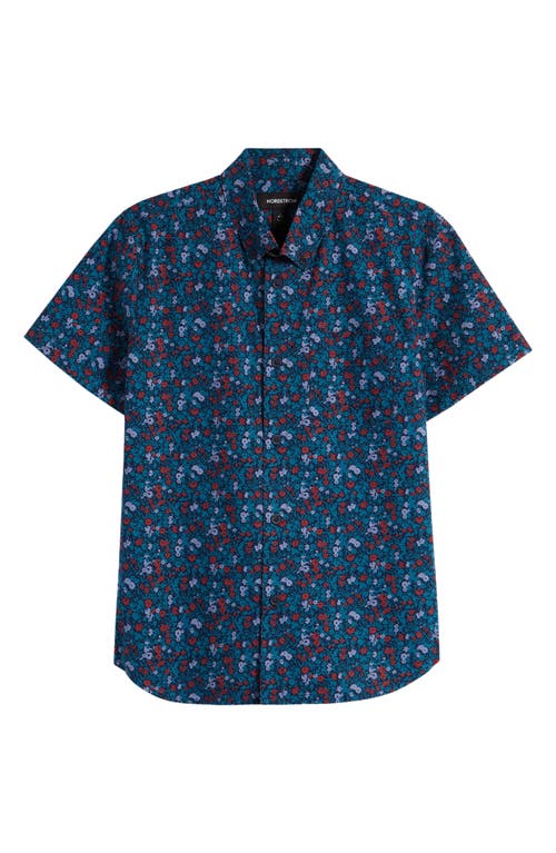 Shop Nordstrom Kids' Patch Pocket Short Sleeve Button-down Shirt In Navy Peacoat Claire Floral