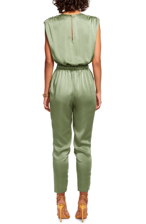 Shop Ramy Brook Hudson Sleeveless Satin Jumspuit In Dark Sage