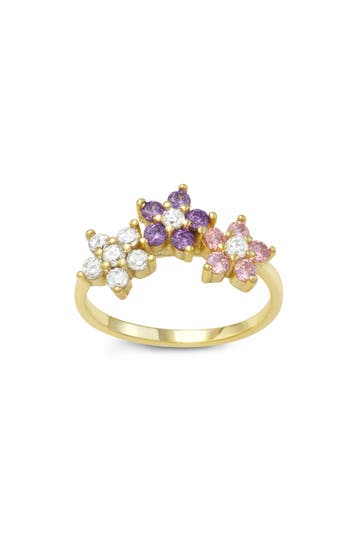Fzn Cz Trio Flower Ring In Yellow