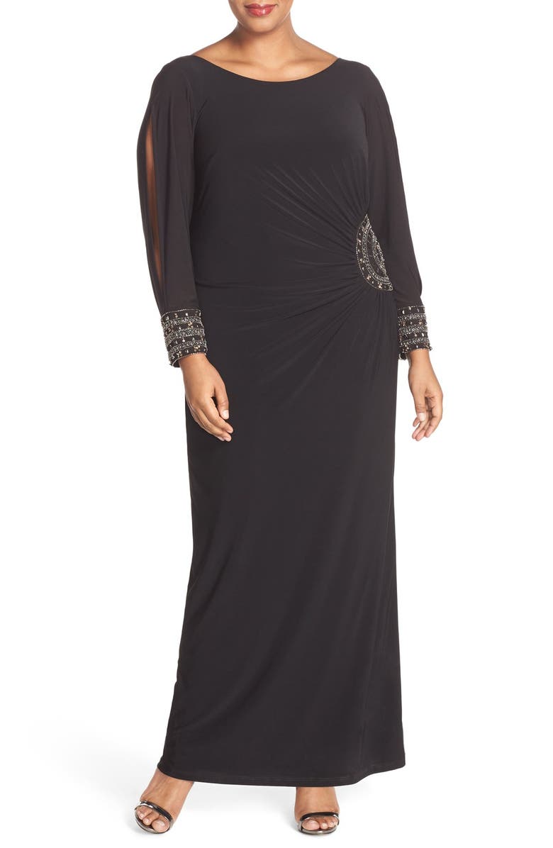 Xscape Embellished Stretch Jersey Long Dress (Plus Size) | Nordstrom
