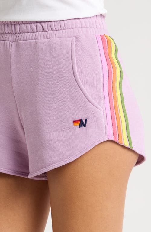 Shop Aviator Nation 5-stripe Sweat Shorts In Mauve/pink Green