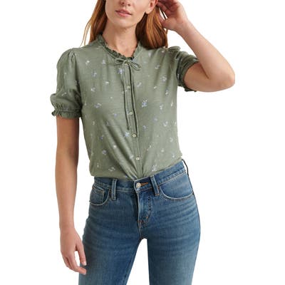 Lucky Brand Ruffle Button-Up Top, Green