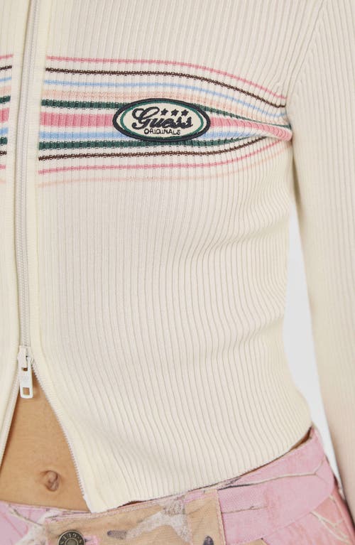 Guess Go Bar Stripe Rib Cardigan In Sandy Shore