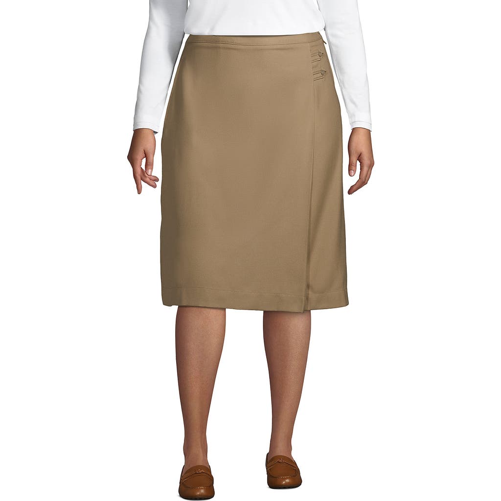 Lands' End Plus Solid A-line Skirt Below The Knee In Khaki
