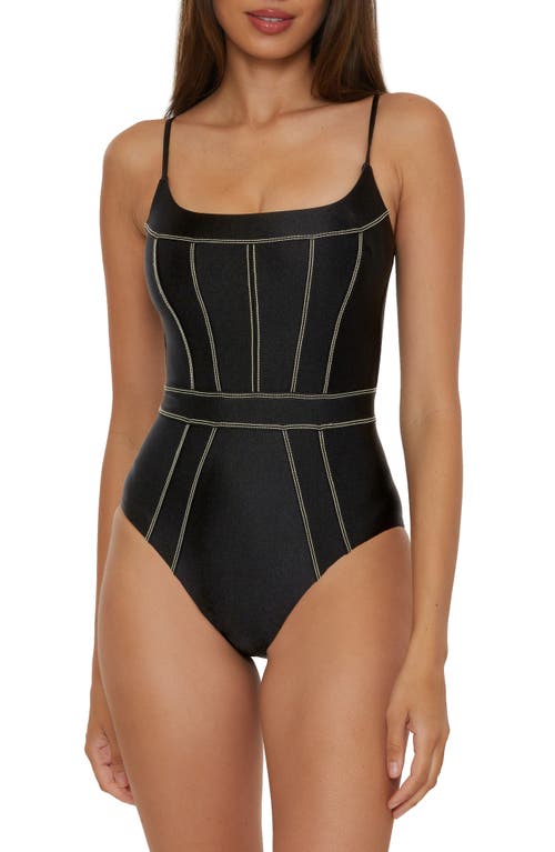 Becca Color Sheen Corset Seamed One Piece Swimsuit In Black In Black
