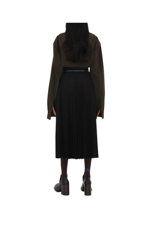 Shop Burberry Pleated Stretch Wool Skirt In Brisk