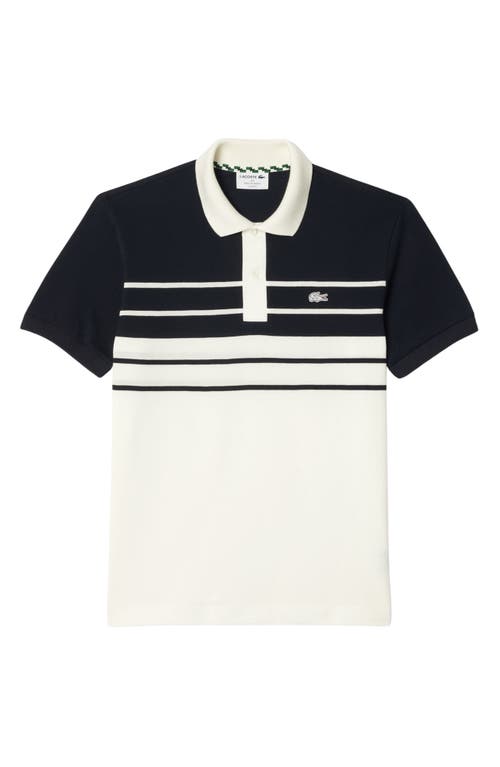 Shop Lacoste Stripe Original L.12.12 Petit Piqué Polo Sweater In Farine/abimes