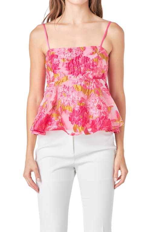 Endless Rose Floral Jacquard Peplum Top In Pink