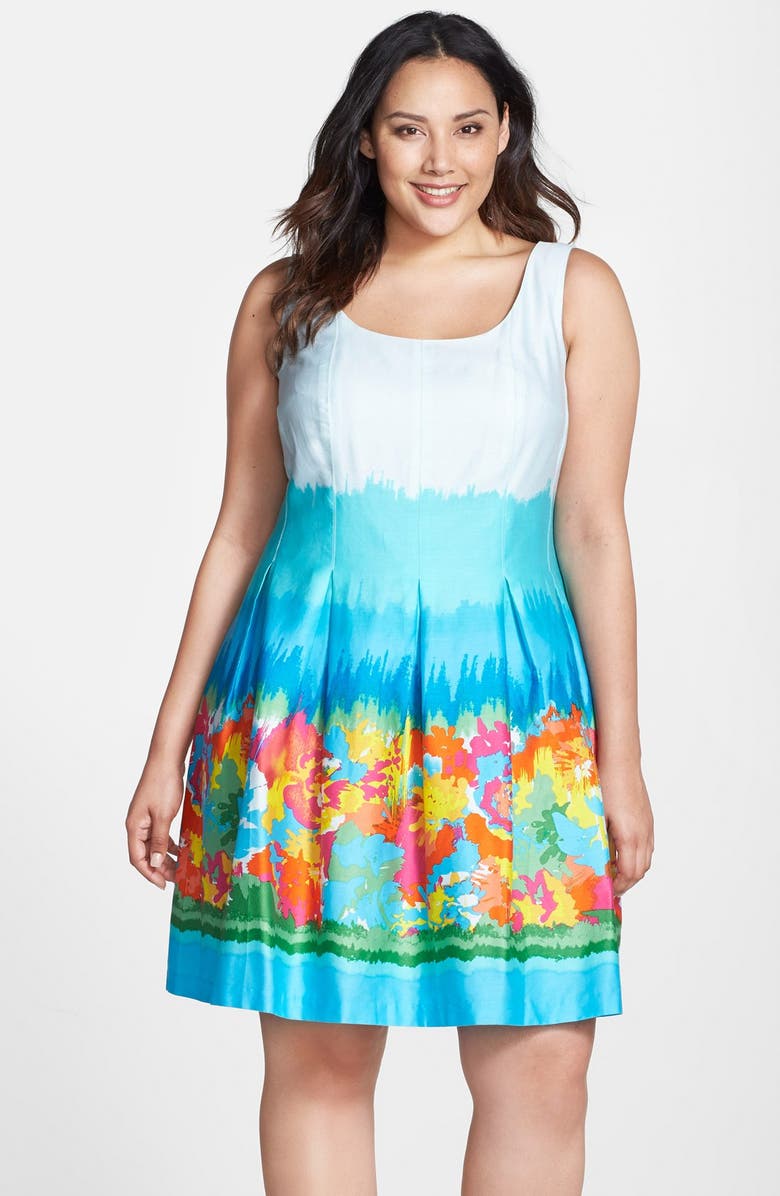 Chetta B Floral Border Fit & Flare Dress (Plus Size) | Nordstrom