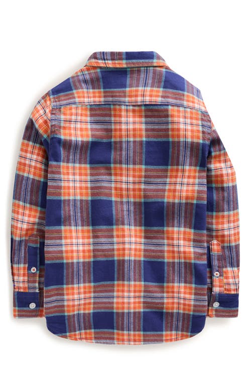 Shop Boden Mini  Kids' Plaid Button-up Shirt In Starboard/terracotta Orange