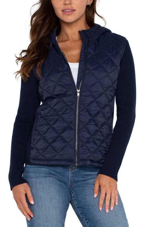 Shop Liverpool Quilted Front Hooded Jacket In Dark Navy