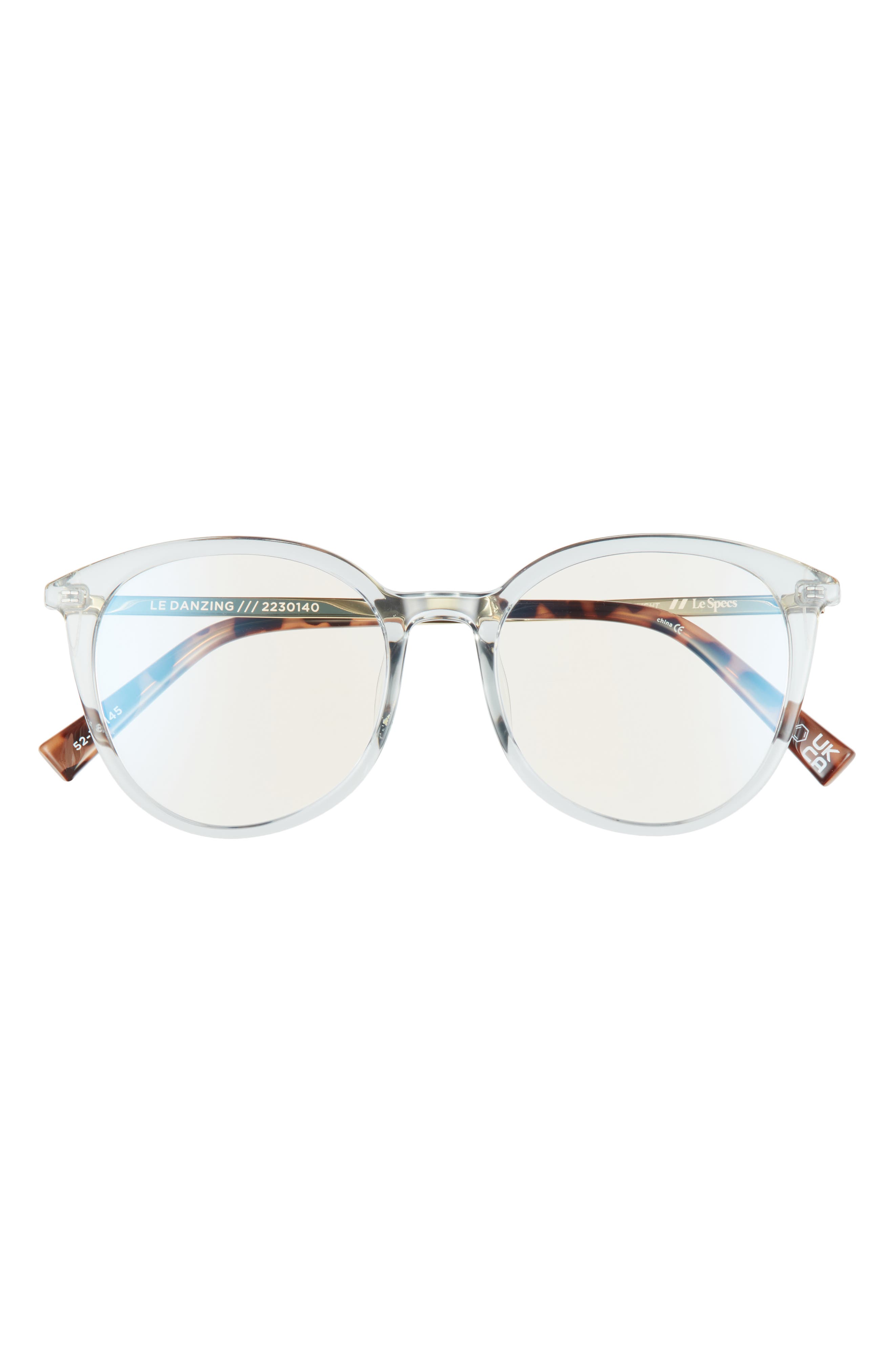 Le Specs Le Danzing 52mm Round Blue Light Blocking Glasses in Grey/Gold/Anti Blue Light at Nordstrom