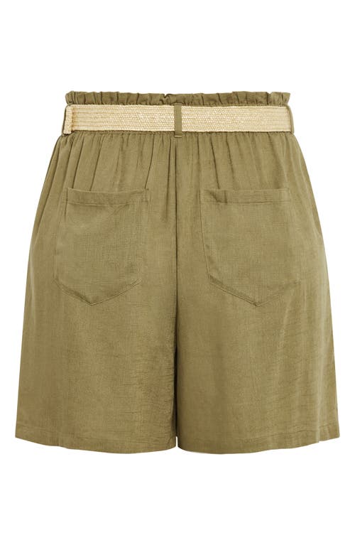 Shop City Chic Kara Belted High Waist Shorts In Olive