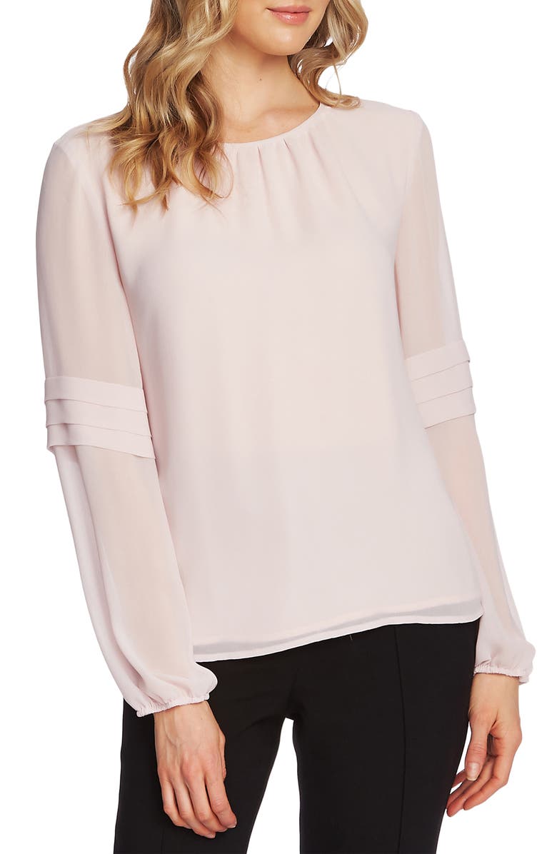 VINCE CAMUTO Pleated Long Sleeve Chiffon Blouse, Main, color, SOFT PINK