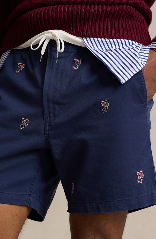 Shop Polo Ralph Lauren Embroidered Cotton Stretch Twill Shorts In Newport Navy With P-wing