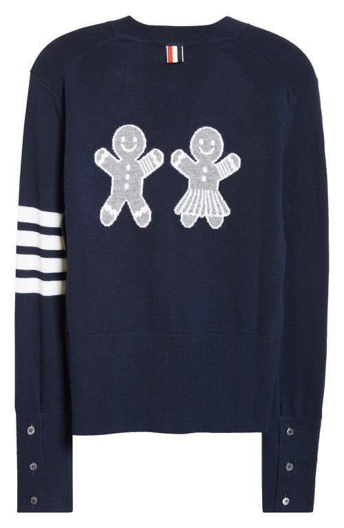 Thom Browne Holidays Classic 4-bar Virgin Wool V-neck Cardigan In Navy