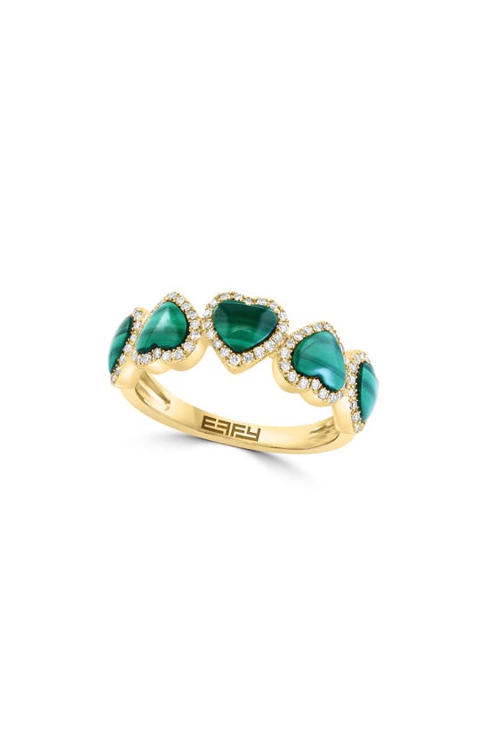 Shop Effy 14k Yellow Gold, Malachite & Diamond Hearts Ring In Green