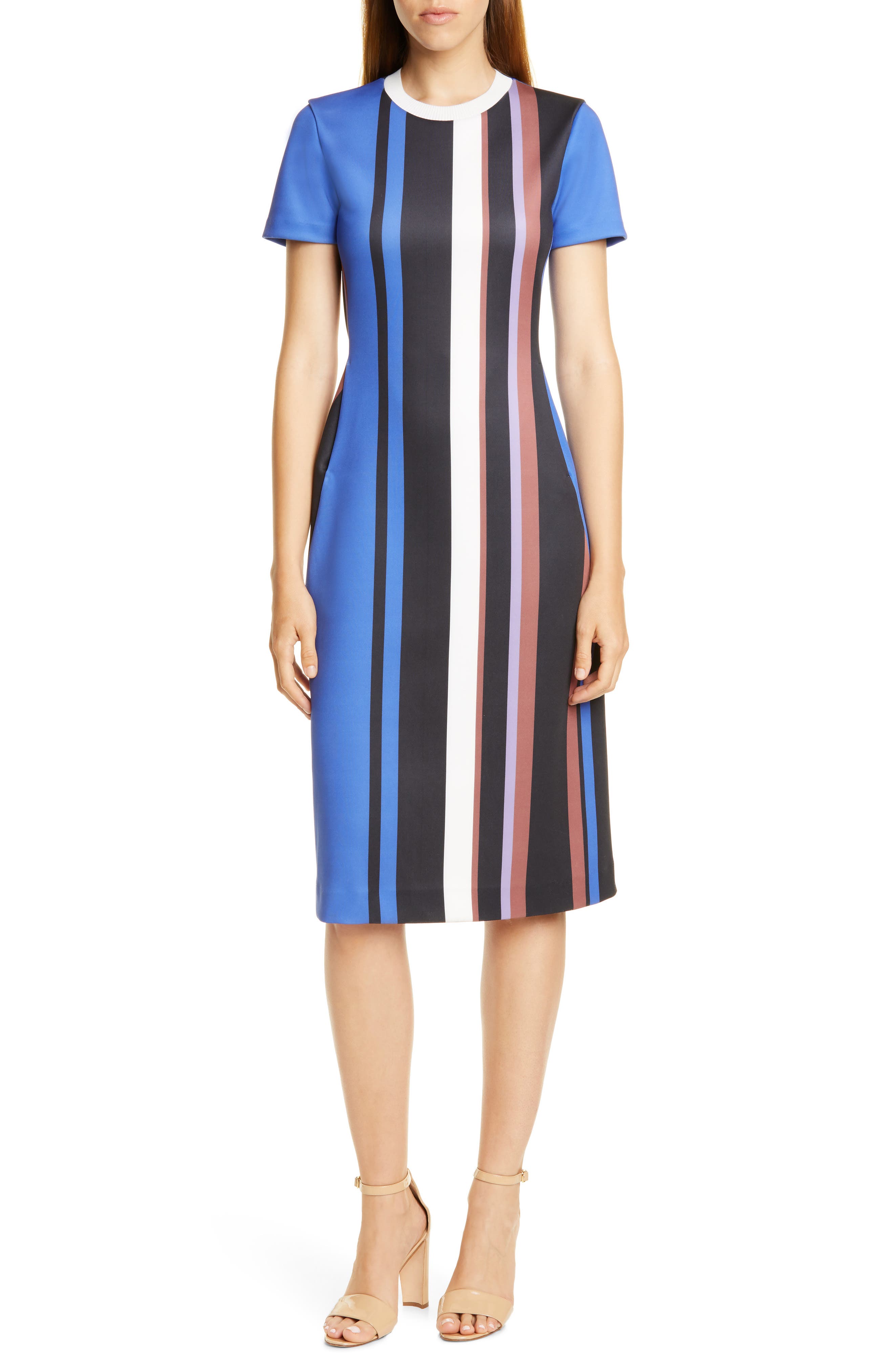 Boss Elorna Stripe Dress, Blue
