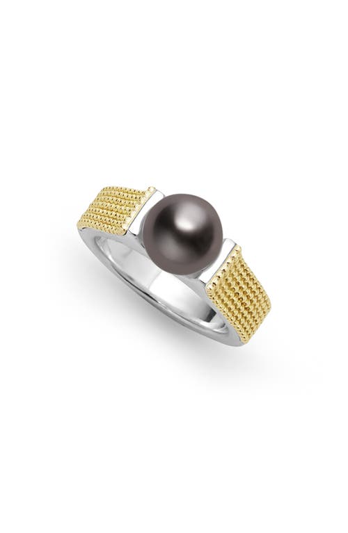 LAGOS Luna Lux Black Tahitian Pearl Ring in Silver at Nordstrom, Size 7