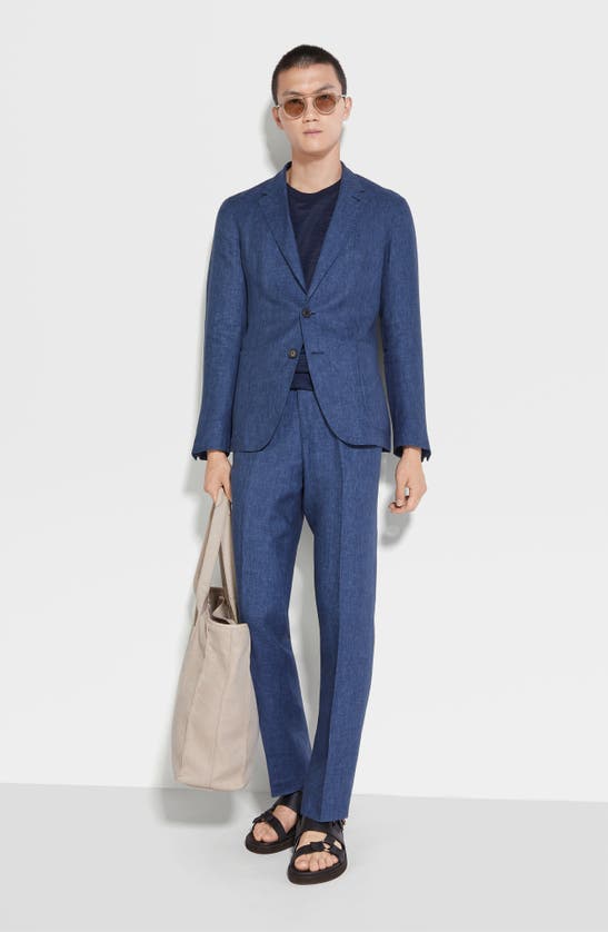 Shop Zegna Oasi Linen Sport Coat In Blu Ciano