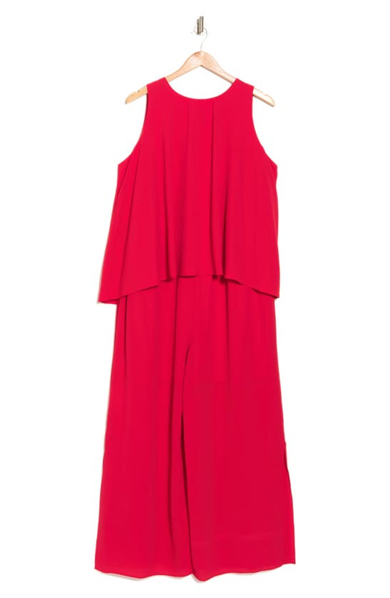London Times Sleeveless Popover Wide Leg Jumpsuit In Red