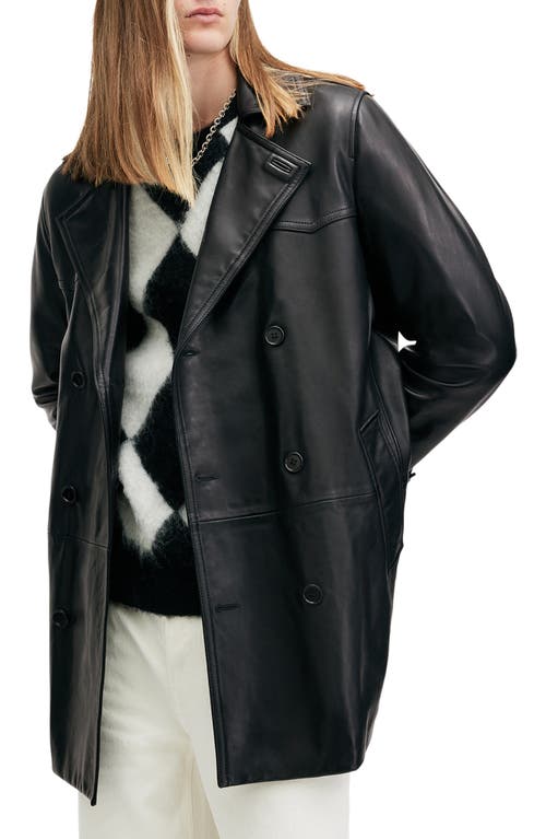 Shop Allsaints Kessler Double Breasted Leather Coat In Black