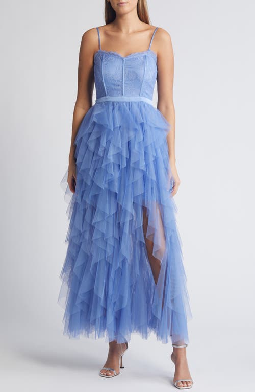 Corset Lace & Tulle Gown in Blue Hydrangea