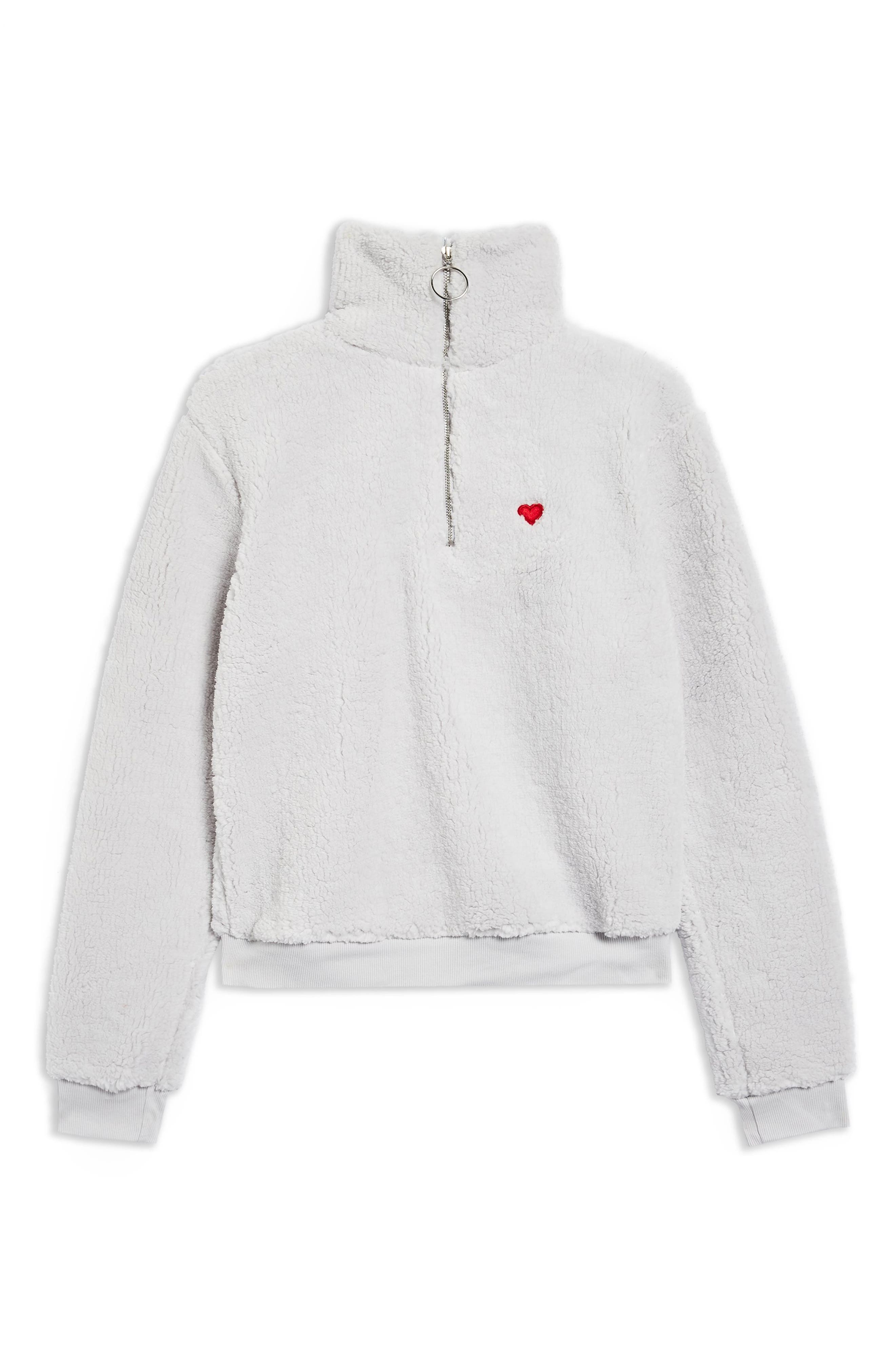 topshop borg heart quarter zip pullover