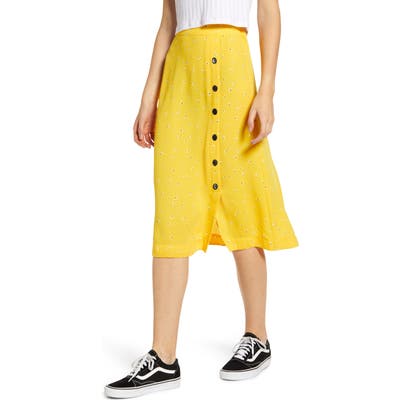 Bp. Floral Side Button Midi Skirt, Yellow